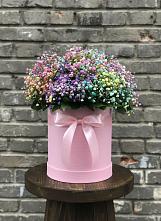 Цветочная композиция из Гипсофила и Розы в шляпной коробке в Перелёшинский