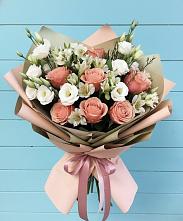 Букет цветов из:  Розы, Альстромерии и Лизиантусы в Перелёшинский