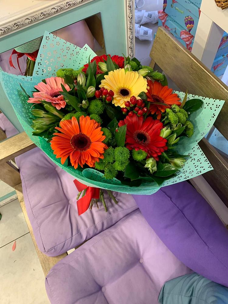 Букет цветов из: Герберы, Хризантемы и Альстромерии в Перелёшинский