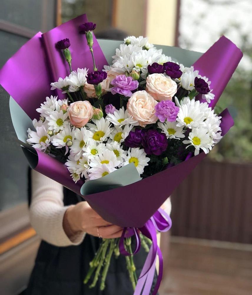 Букет цветов из: Хризантемы, Гвоздики и Розы в Перелёшинский