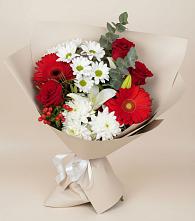 Букет цветов из:  Розы, Хризантемы, Герберы и Лилии в Перелёшинский